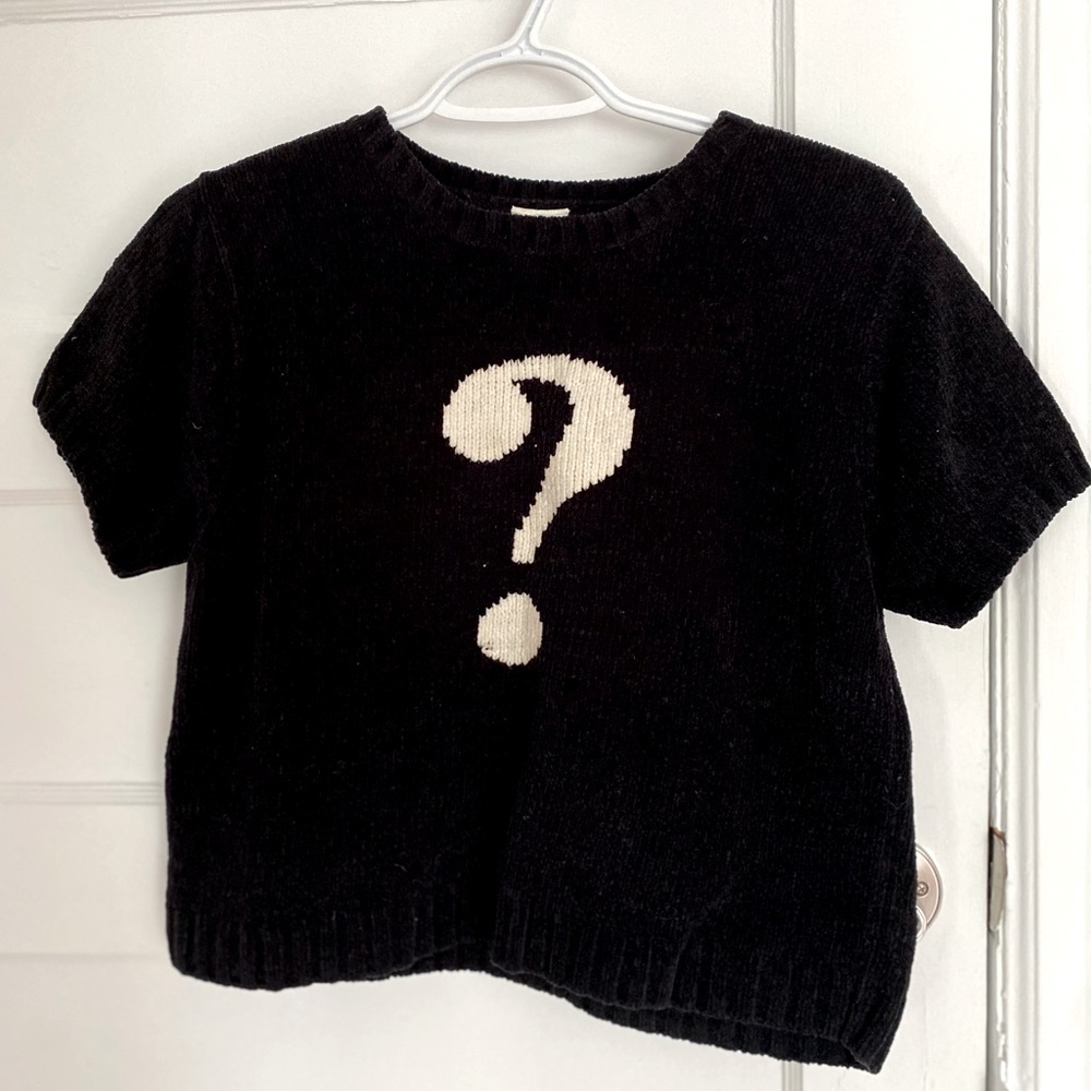 Question mark knit boxy tee, thrifted